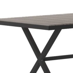 Flash Furniture Finch Commercial Grade X-Frame Outdoor Dining Table 59" X 35.5" With Faux Teak Poly Slats And Metal Frame -Flash Furniture Shop GUEST deac7d05 bb79 4ed1 bd91 f6789d6900d9