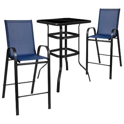 Flash Furniture Outdoor Dining Set - 2-Person Bistro Set - Outdoor Glass Bar Table With All-Weather Patio Stools 13 Flash Furniture Outdoor Dining Set - 2-Person Bistro Set - Outdoor Glass Bar Table With All-Weather Patio Stools - Image 13