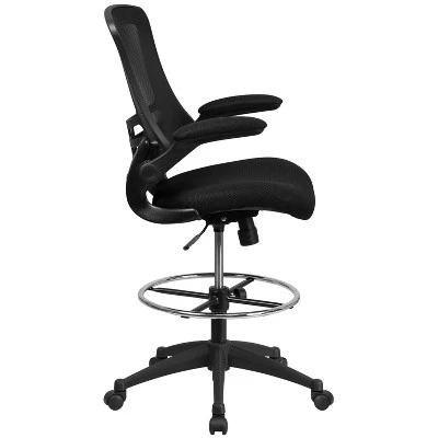 Flash Furniture Mid-Back Black Mesh Ergonomic Drafting Chair With Adjustable Foot Ring And Flip-Up Arms 11 Flash Furniture Mid-Back Black Mesh Ergonomic Drafting Chair With Adjustable Foot Ring And Flip-Up Arms - Image 11