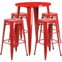 Flash Furniture Commercial Grade 30" Round Metal Indoor-Outdoor Bar Table Set With 4 Square Seat Backless Stools -Flash Furniture Shop GUEST e8ae6d96 1e74 46b0 89c8 ad0d31a84e79