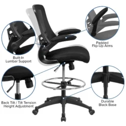 Flash Furniture Mid-Back Black Mesh Ergonomic Drafting Chair With Adjustable Foot Ring And Flip-Up Arms 14 Flash Furniture Mid-Back Black Mesh Ergonomic Drafting Chair With Adjustable Foot Ring And Flip-Up Arms -Flash Furniture Shop GUEST ea646891 4791 4ad9 acf8 7773ecefdda0