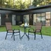 Flash Furniture 3 Piece Outdoor Patio Dining Set - Tempered Glass Patio Table, 2 Flex Comfort Stack Chairs