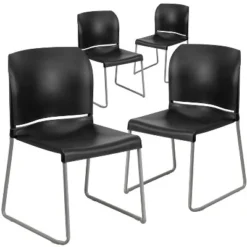 Flash Furniture 4 Pack HERCULES Series 880 Lb. Capacity Full Back Contoured Stack Chair With Powder Coated Sled Base