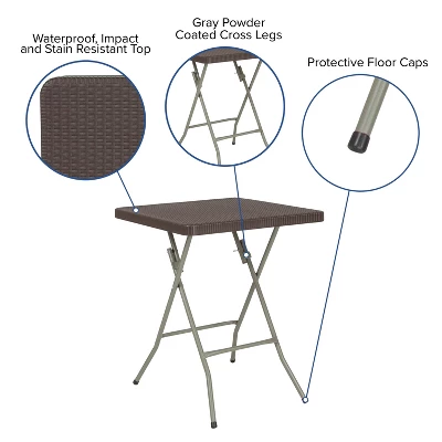 Flash Furniture 1.95-Foot Square Brown Rattan Plastic Folding Table 2 Flash Furniture 1.95-Foot Square Brown Rattan Plastic Folding Table - Image 2