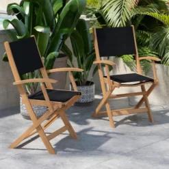 Flash Furniture 2PK All-Weather Acacia Wood And Mesh Folding Bistro Armchairs - Natural/Black -Flash Furniture Shop GUEST ede39cce 3650 4925 886b 977b0a1c586d