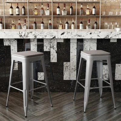Flash Furniture Cierra Set Of 4 Commercial Grade 30" High Backless Metal Indoor Bar Height Stools With All-Weather Poly Resin Seats 3 Flash Furniture Cierra Set Of 4 Commercial Grade 30" High Backless Metal Indoor Bar Height Stools With All-Weather Poly Resin Seats - Image 3