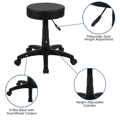Flash Furniture Black Adjustable Doctors Stool On Wheels With Ergonomic Molded Seat 3 Flash Furniture Black Adjustable Doctors Stool On Wheels With Ergonomic Molded Seat - Image 3