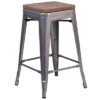 Flash Furniture 24" High Backless Clear Coated Metal Counter Height Stool With Square Wood Seat