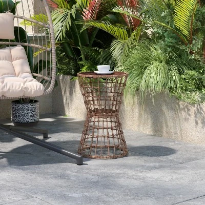 Flash Furniture Devon Indoor/Outdoor Natural Finish Rattan Rope Table With Acacia Wood Top, Fade And Weather Resistant 1 Flash Furniture Devon Indoor/Outdoor Natural Finish Rattan Rope Table With Acacia Wood Top, Fade And Weather Resistant