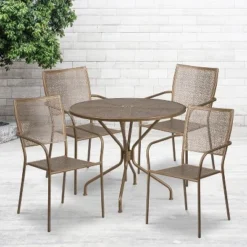 Flash Furniture Oia Commercial Grade 35.25" Round Indoor-Outdoor Steel Patio Table Set With 4 Square Back Chairs
