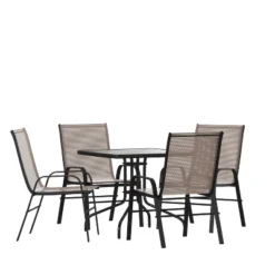 Flash Furniture 5 Piece Outdoor Patio Dining Set - Tempered Glass Patio Table, 4 Flex Comfort Stack Chairs -Flash Furniture Shop GUEST fadfece4 fa56 4df1 a940 0b1fe97271a9