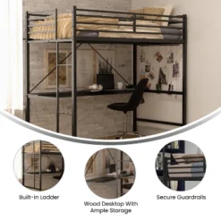 Flash Furniture Jake Metal Loft Bed Frame With Desk, Protective Guard Rails And Ladder For Kids, Teens And Adults -Flash Furniture Shop GUEST fb818b53 b717 48d7 8113 0be05b274879