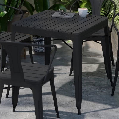 Flash Furniture All-Weather Resin Top Square Table & 4 Metal Chairs With Poly Resin Seats-Black 4 Flash Furniture All-Weather Resin Top Square Table & 4 Metal Chairs With Poly Resin Seats-Black - Image 4