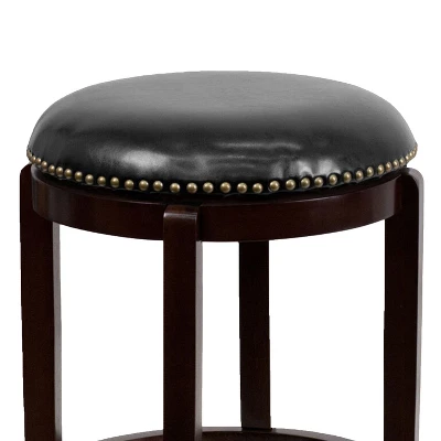 Flash Furniture 24'' High Backless Wood Counter Height Stool With LeatherSoft Swivel Seat 4 Flash Furniture 24'' High Backless Wood Counter Height Stool With LeatherSoft Swivel Seat - Image 4