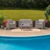 Flash Furniture 4 Piece Outdoor Faux Rattan Chair, Loveseat And Table Set In Light Gray