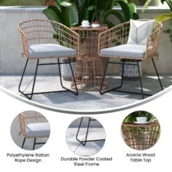 Flash Furniture Devon 3-Piece Patio Bistro Set, Indoor/Outdoor Rattan Rope Chairs, Acacia Wood Top Table & Seat Cushions -Flash Furniture Shop GUEST fe54747b 5404 4dda abde 2e653e943c42