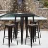 Flash Furniture Commercial Grade 30" Round Metal Indoor-Outdoor Bar Table Set With 4 Square Seat Backless Stools